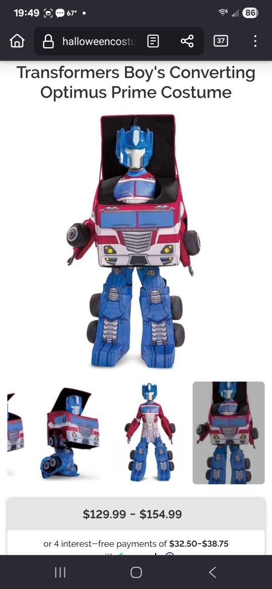Kids Transforming Optimus Prime Costume