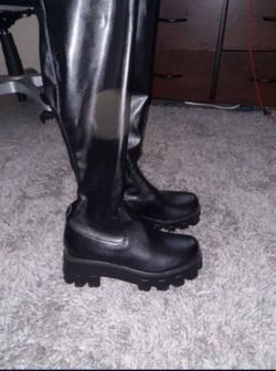 Chunky Knee Thigh High Black Boots