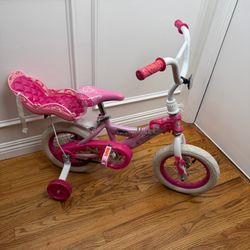 Huffy Disney Princess 12” Girls Bike with Training Wheels & Doll Carrier