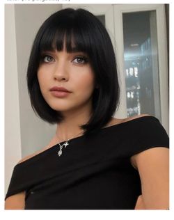 Short bob-style wig with bangs