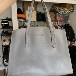Coach F1(contact info removed)7 Charlie Carryal pebbled leather grey tote purse handbag satchel