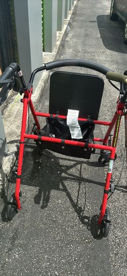 Drive Medical Rollator Rolling Walker with Wheels, Fold Up Removable Back Support, Padded Seat, Red