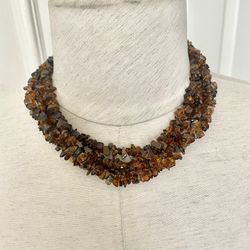 Amber Tiger Eye Multi Stand Beaded Statment Necklace 