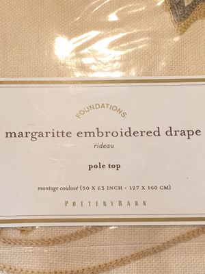New In Package Pottery Barn Margaritte Embroidered Drape 50 X