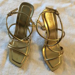 SCHUTZ  Leather Gold Straps High Heel Stiletto Sandals Size 8.5