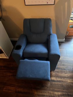 Blue Fabric Recliner Chair with Cup Holder