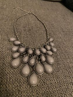 Silver-Tone  Grayish White Teardrop Statement Necklace