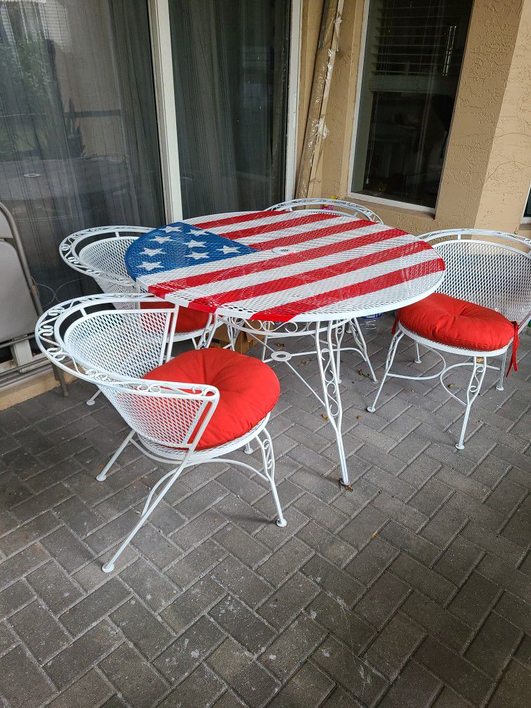 Wrought Iron Table And Chairs USA flag 