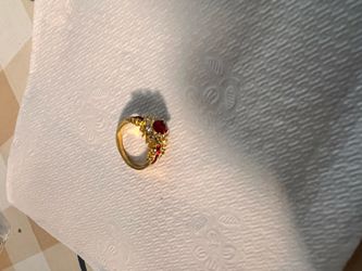 Gold Plated Oval Red Stone Cocktail Ring Size 9, Gold/Red Tone Metal