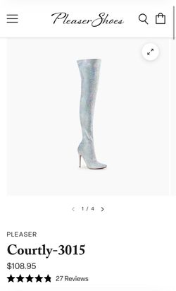 Pleaser thigh high white sparkly boots