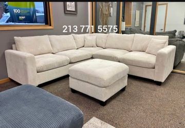 Gorgeous! Sectional sofa with ottoman Ivory Corduroy new in box
