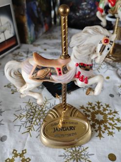 Vintage Porcelain Carousel Horse Figurine for January