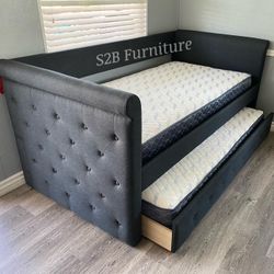 Twin Twin Grey Daybed With Ortho Mattress Included 