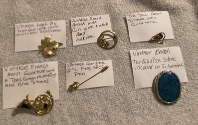 4 Broaches, 1 Tie Tac, 1 Stick Pin     $20 For All