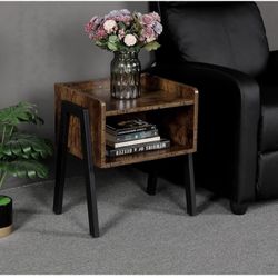 End Table with Storage, Stackable End Table Living Room Set of 2, Side Table Small Coffee Table with Open Compartments, Industrial End Table for Small