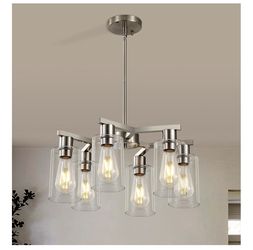 Kvaeavn 6-Light Modern Farmhouse Brushed Nickel Chandelier Adjustable Height Hanging Industrial Pendant Lights