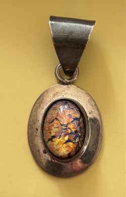 Vintage Sterling Silver Opal Cabochon Pendant