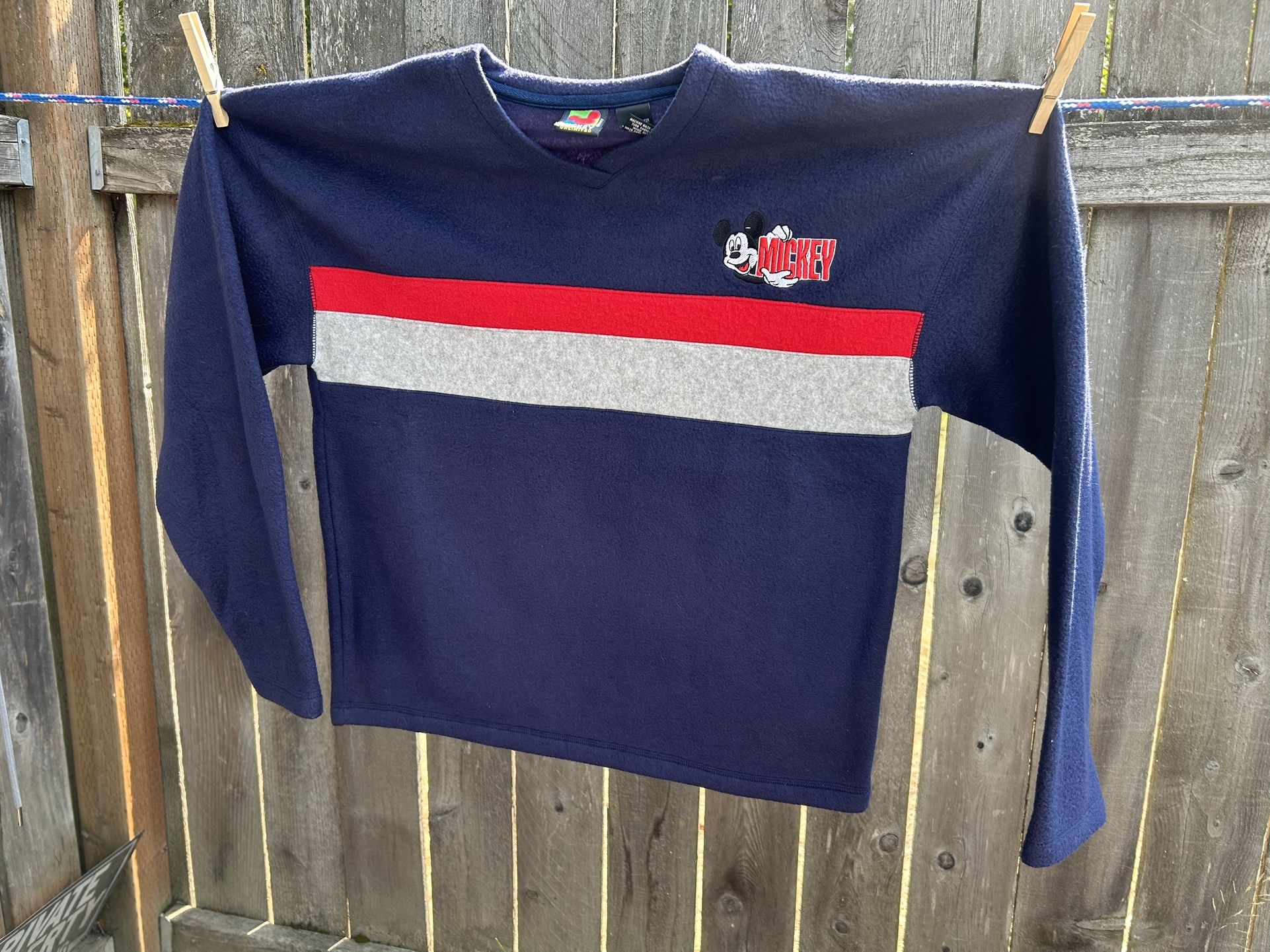 Vintage DISNEY MICKEY MOUSE Comfy Fleece V Neck Pull Over Sweater Sz S 