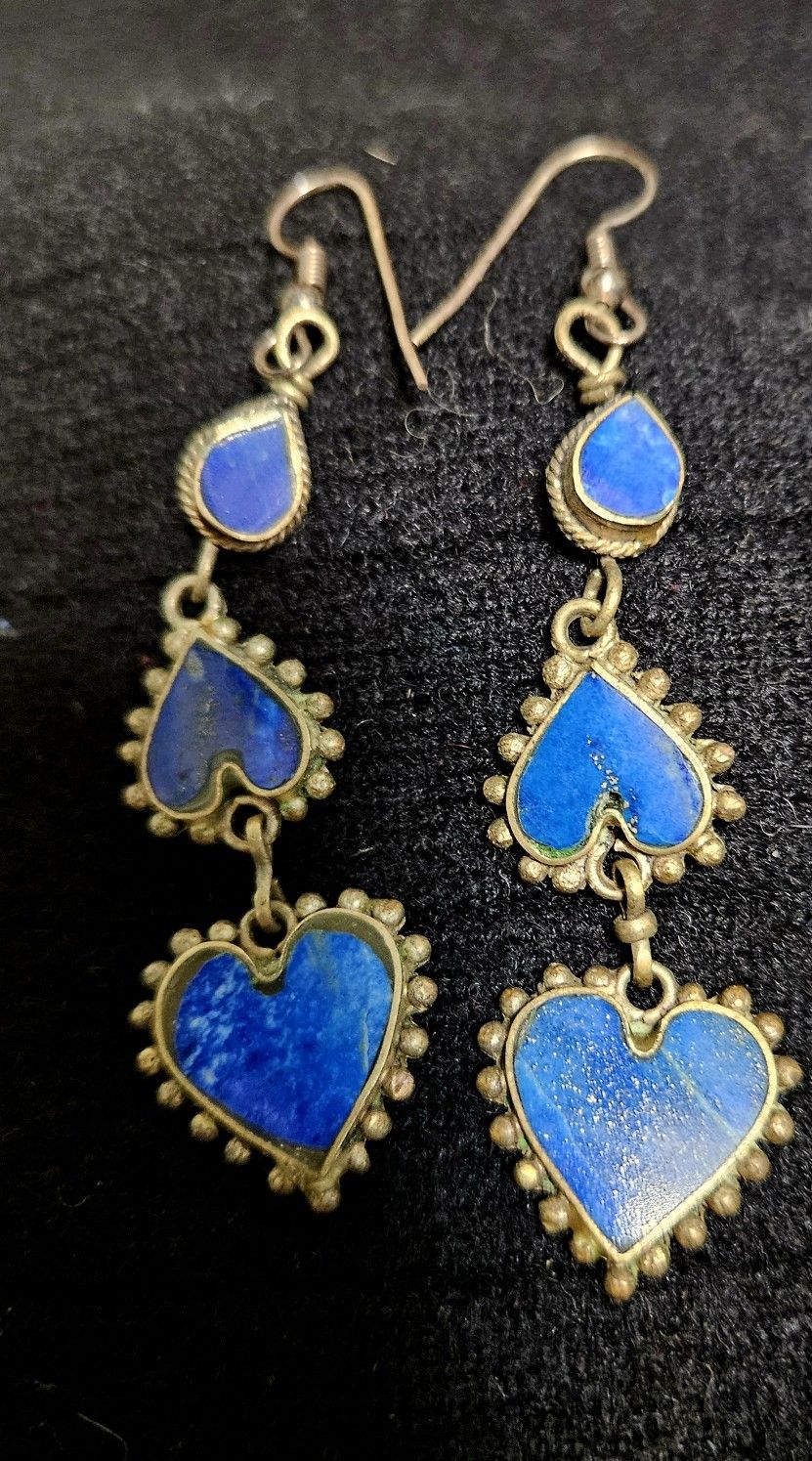 Vintage Lapis Inlay Earrings