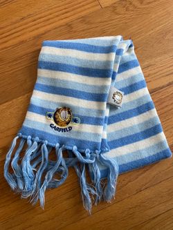 Vintage Garfield Striped Knit Scarf with Tassels | Blue & White Y2K Winter Scarf   Style: Y2K Aesthetic / Cottagecore / Vintage College Style  Color: 