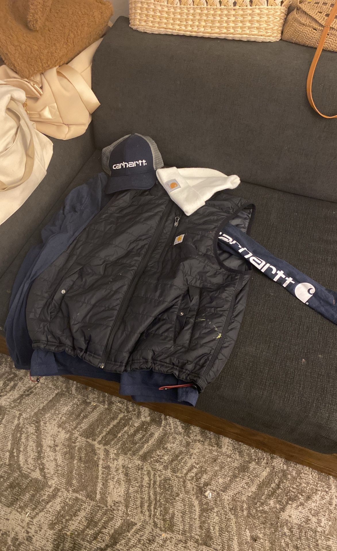 Carhartt Rain Defender , Ball Cap , Beanie And Lomg Sleeve Navy Shirt