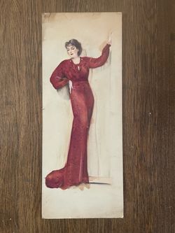 Vintage 1930s–40s Original Fashion Illustration Red Evening Gown 20x8