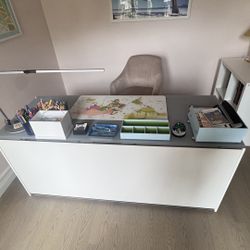 Modern White Desk, Chair, And File Cabinet Like New