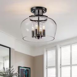 EDISLIVE Kost 13.2 in. 4-Light Black Semi-Flush Mount with Clear Glass Shade