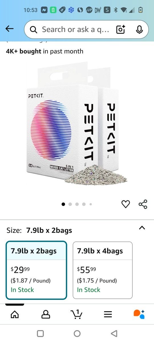 PetKit Flushable Bentonite Clay Cat Litter 2 Bags 7.9 Lbs