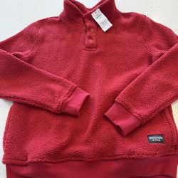  New Abercrombie Kids Boys Red Pull On Sweatshirt Size 13/14 Sherpa 1/4 Button Boys Girls Winter Fall Long Sleeve XL