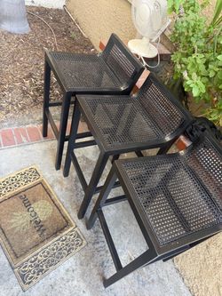 Black Cane Bar Stools Set of 3
