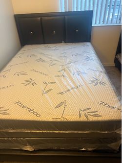 Queen size bed frame with mattress set. All new furniture free delivery free installation
