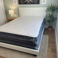 NEW BED FRAME QUEEN SIZE WITH MATTRESS AND BOX SPRING