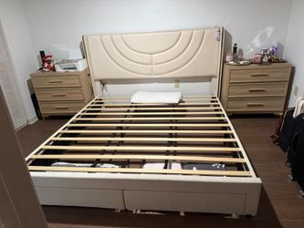 King size bed frame with two nightstands