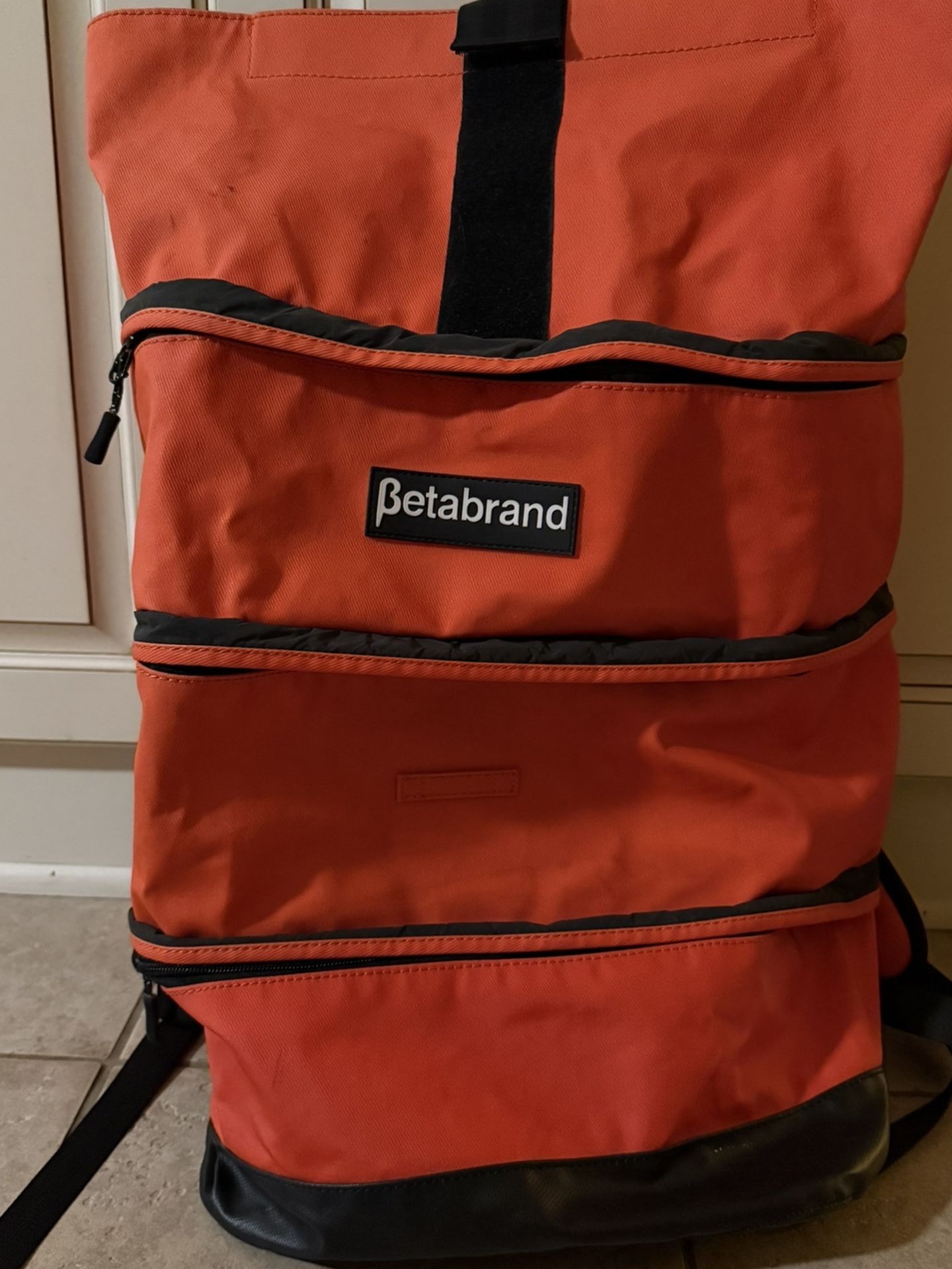 Betabrand Cornucopiag Multi‑Compartment Zip Backpack - Blaze Orange