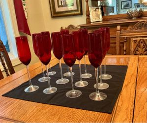 12 Vintage Red Champagne Flutes