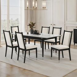 Black finish 7 piece dining table set - sintered stone top