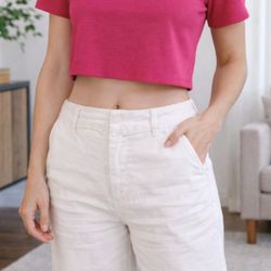 Zara Hot Pink Short Sleeve Cropped Top Size M