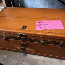 Vintage Leather Oshkosh Company Flat Top Steam Trunk