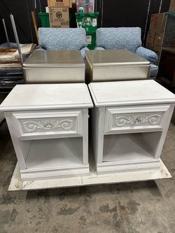 White Nightstands with Drawer Set of 2