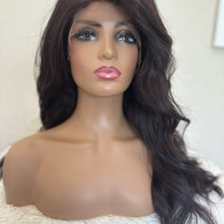  Brown 13x7 Free Parting Lace Front Long Thick Soft Body Natural Wave Wig 26 Inches 