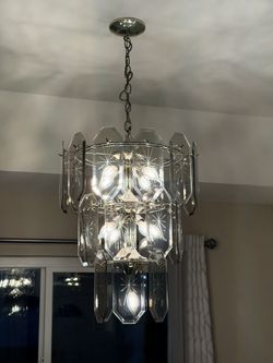 MId century Style Chandelier Set -Glass Panels With Starburst Etching  