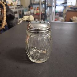 Clear Swirled Glass Parmesan Cheese & Red Pepper Shaker With Stainless Steel Lid Made In Japan 3.5"H Mint Condition