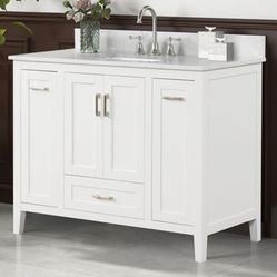 Brand New White 43'Inch Bathroom Vanity w Marble Countertop + Sink