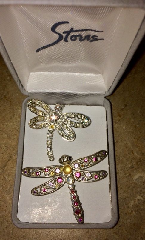 2 vintage silver dragonfly accessories