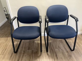 Pair of Blue Fabric Sled Base Guest Chairs with Arms