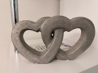 10" Ceramic Double Heart Sculpture Contemporary Rustic Champagne Gold Intertwining Hearts Table Decor for Home or