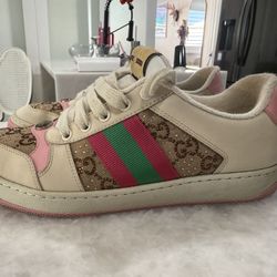 Rhinestone Pink And Green Gucci Sneakers