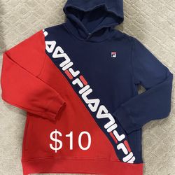 Fila kids color block Outline Graphic Logo Heavy Fleece Hoodie Navy/red XL 