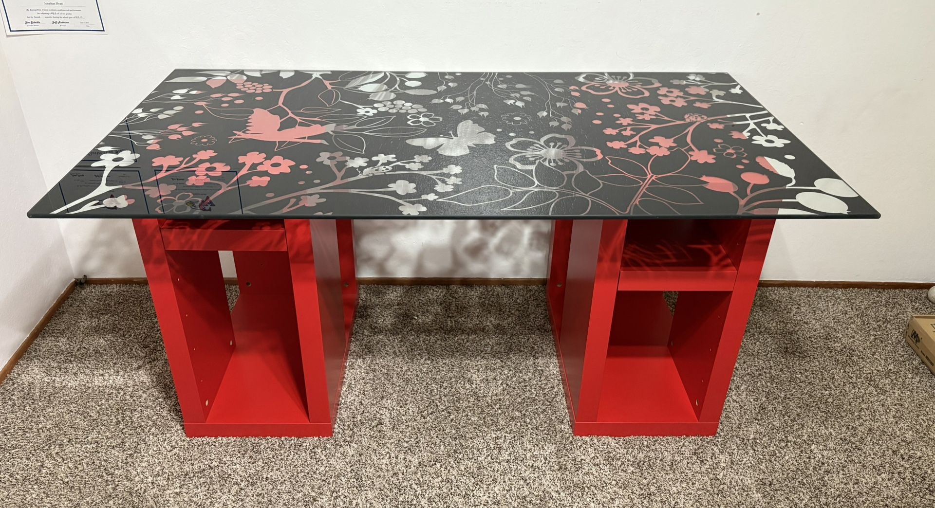 Glass Top Patterned Desk